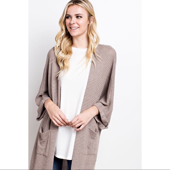 >>LAST<< Emily Waffle Knit Duster - Latte - Picture 2 of 5